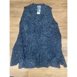 Tienda Ho Open Long Vest With Side Slits, Blue,Long Length, Womens One Size New